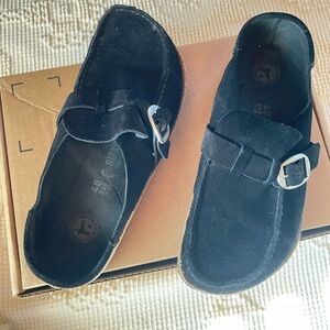 Birkenstock Black Suede Footbed Mule